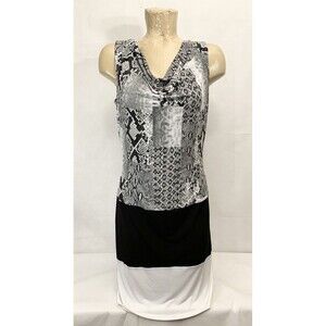 NWT Michael Kors Black Gray Sheath Dress S Small 18" Sleeveless Animal Print